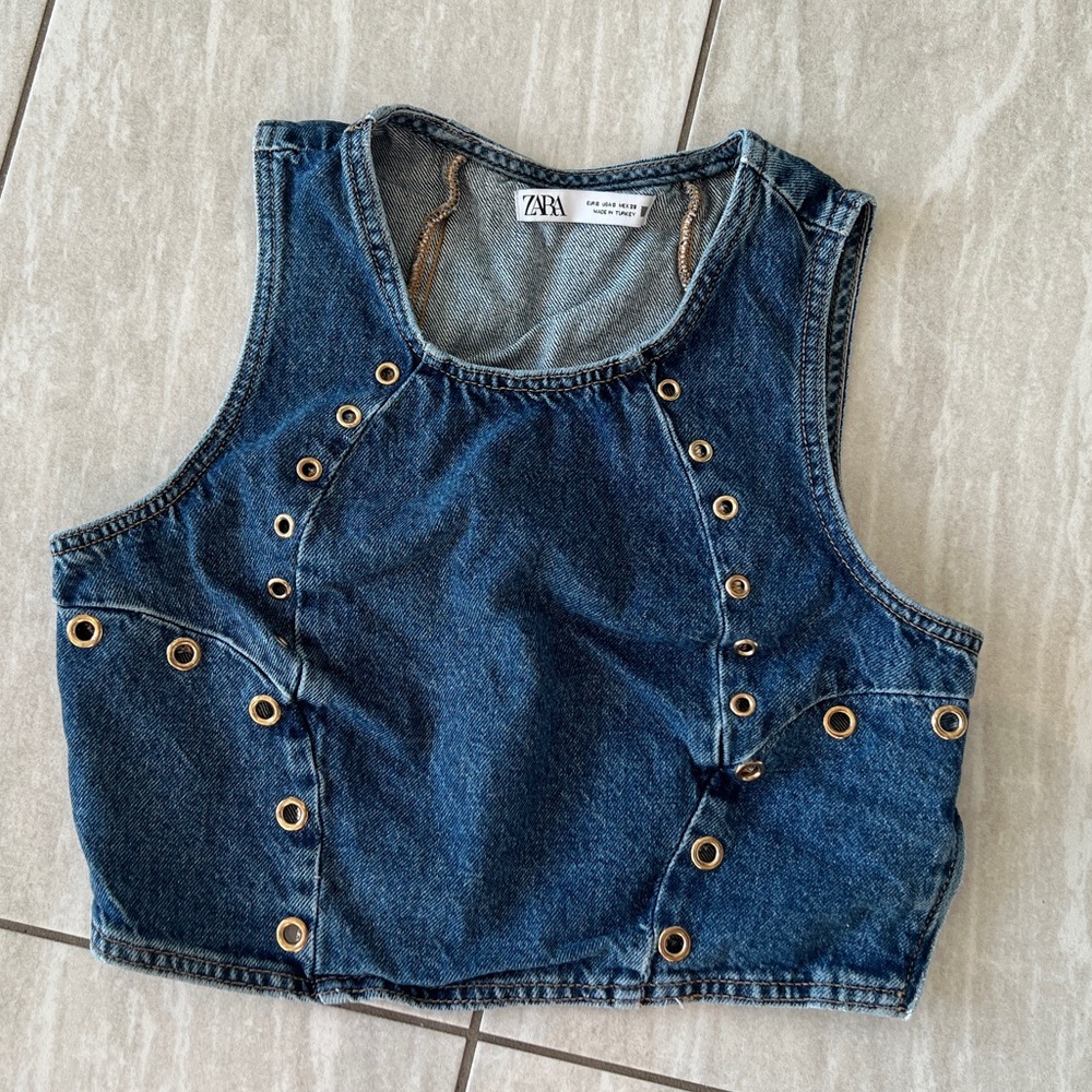 Zara Denim Crop Top with Grommet Details